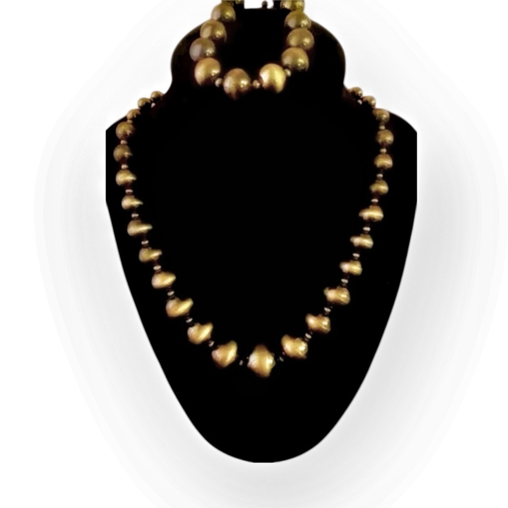 SIGNED ALABASTER COMPANY MATINEE Vintage Necklace and Bracelet Set Bronze